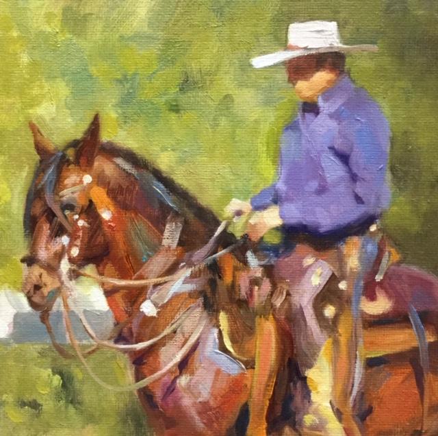 The Horseman 6"x6" oil The Horseman by Gloria Chow